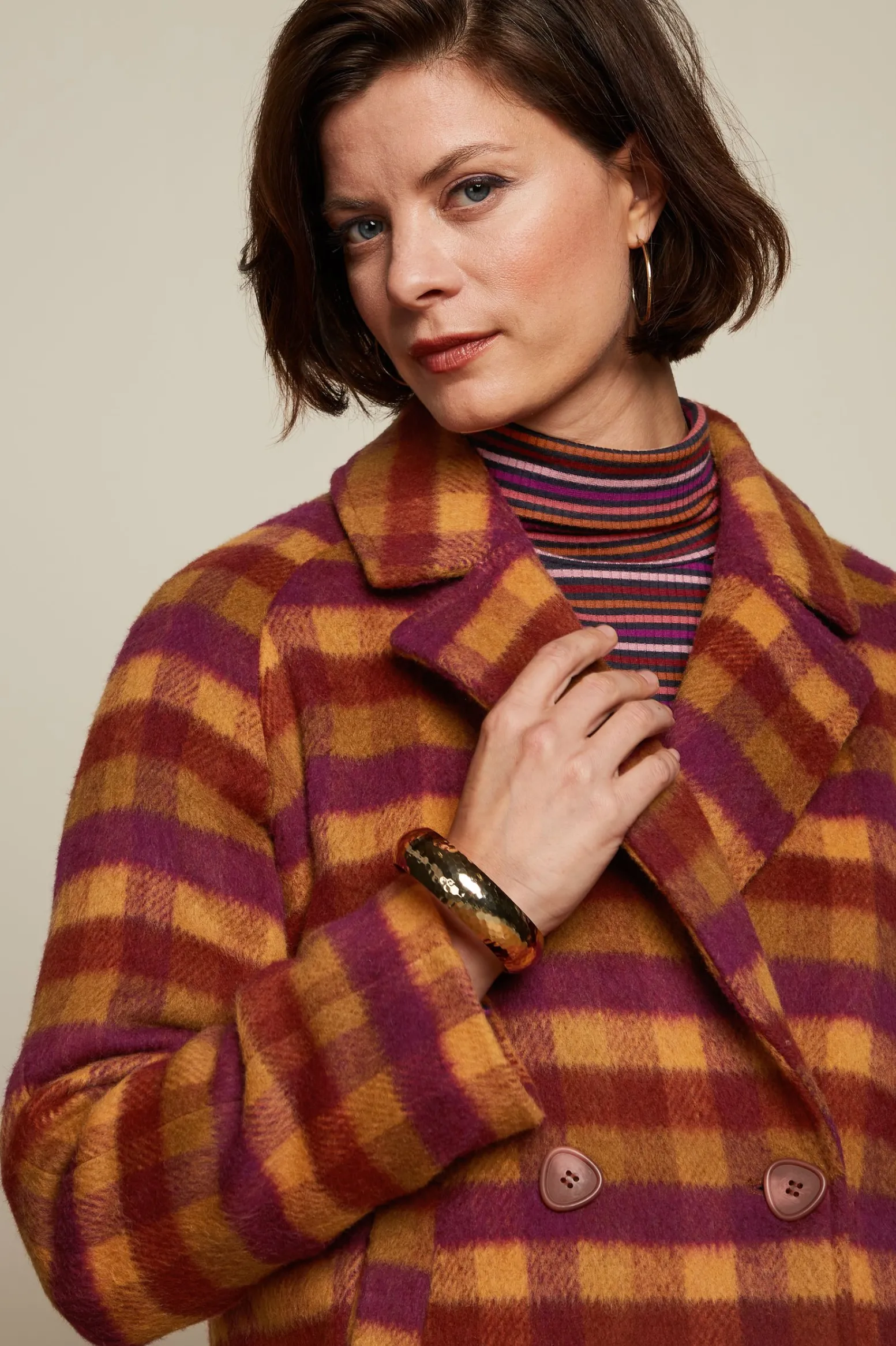 King Louie Jassen & Blazers|Amelie Coat Wylde Check Pecan Brown