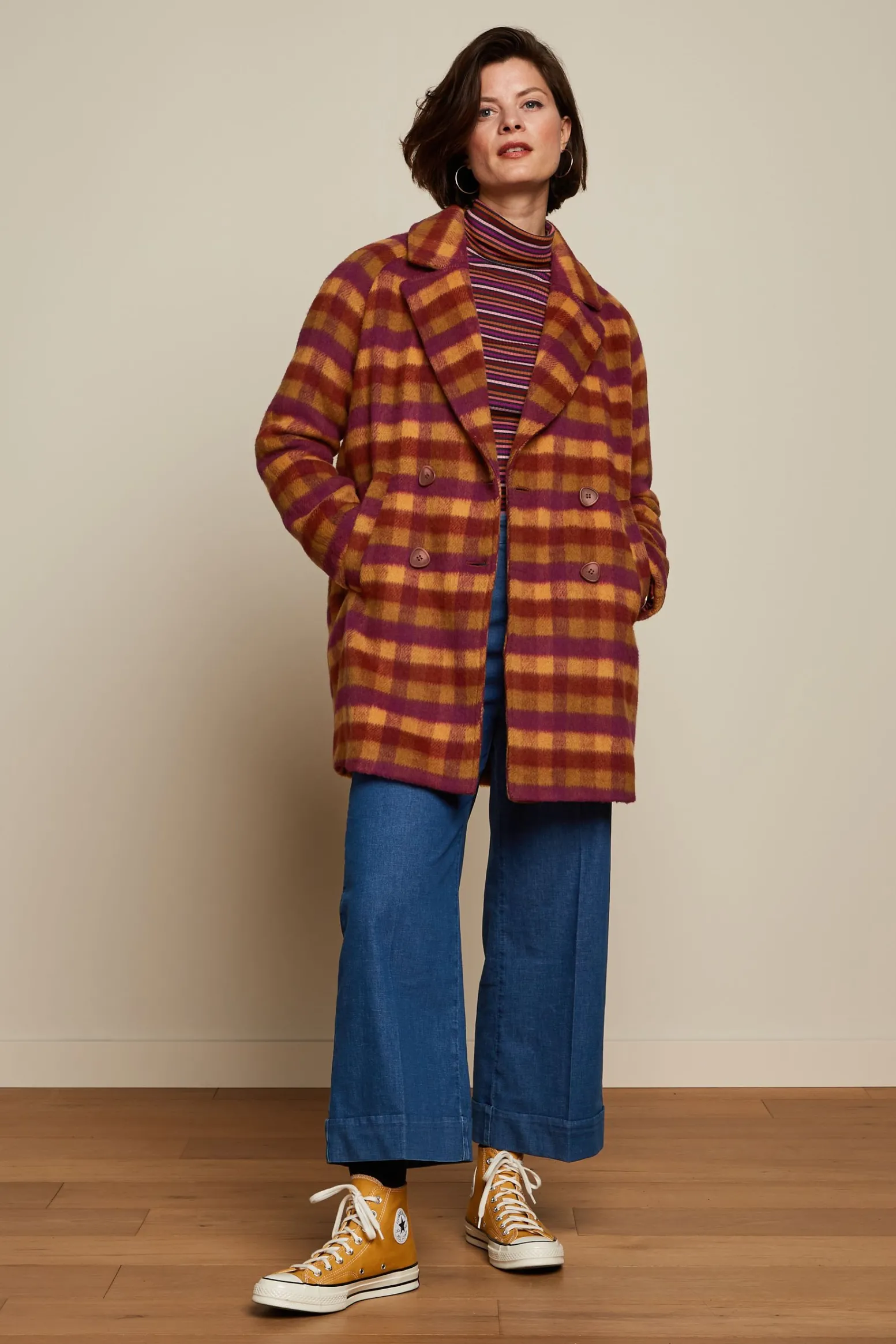 King Louie Jassen & Blazers|Amelie Coat Wylde Check Pecan Brown