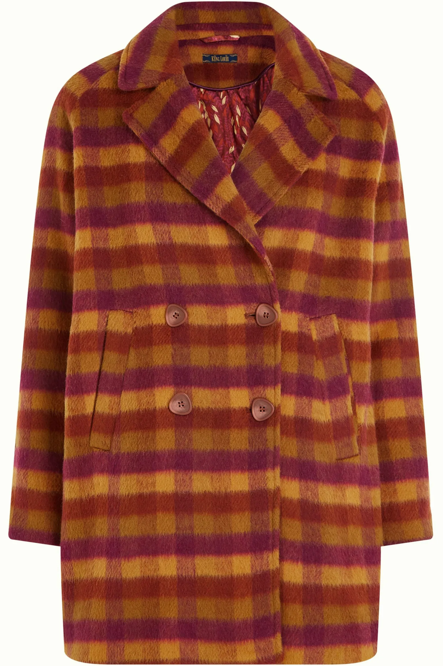 King Louie Jassen & Blazers|Amelie Coat Wylde Check Pecan Brown