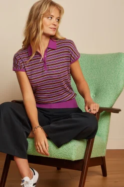 King Louie Tops & Shirts|Ann Polo Top Bee Stripe Sparkling Purple