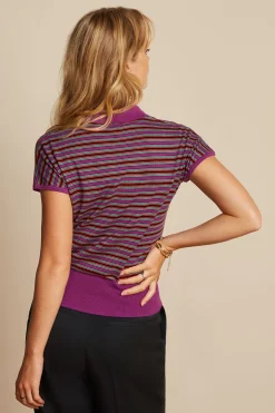 King Louie Tops & Shirts|Ann Polo Top Bee Stripe Sparkling Purple