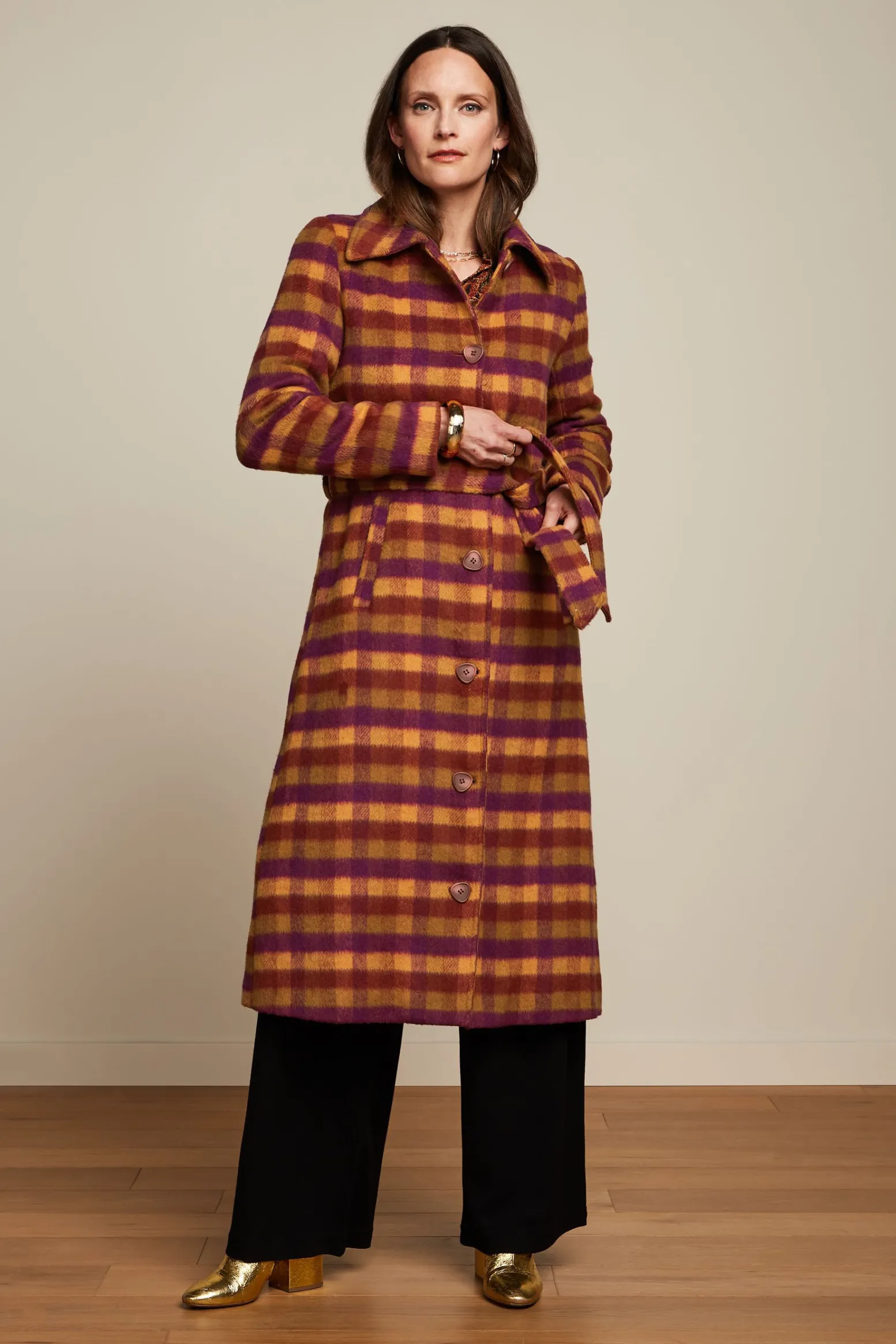 King Louie Jassen & Blazers|Arabella Coat Wylde Check Pecan Brown