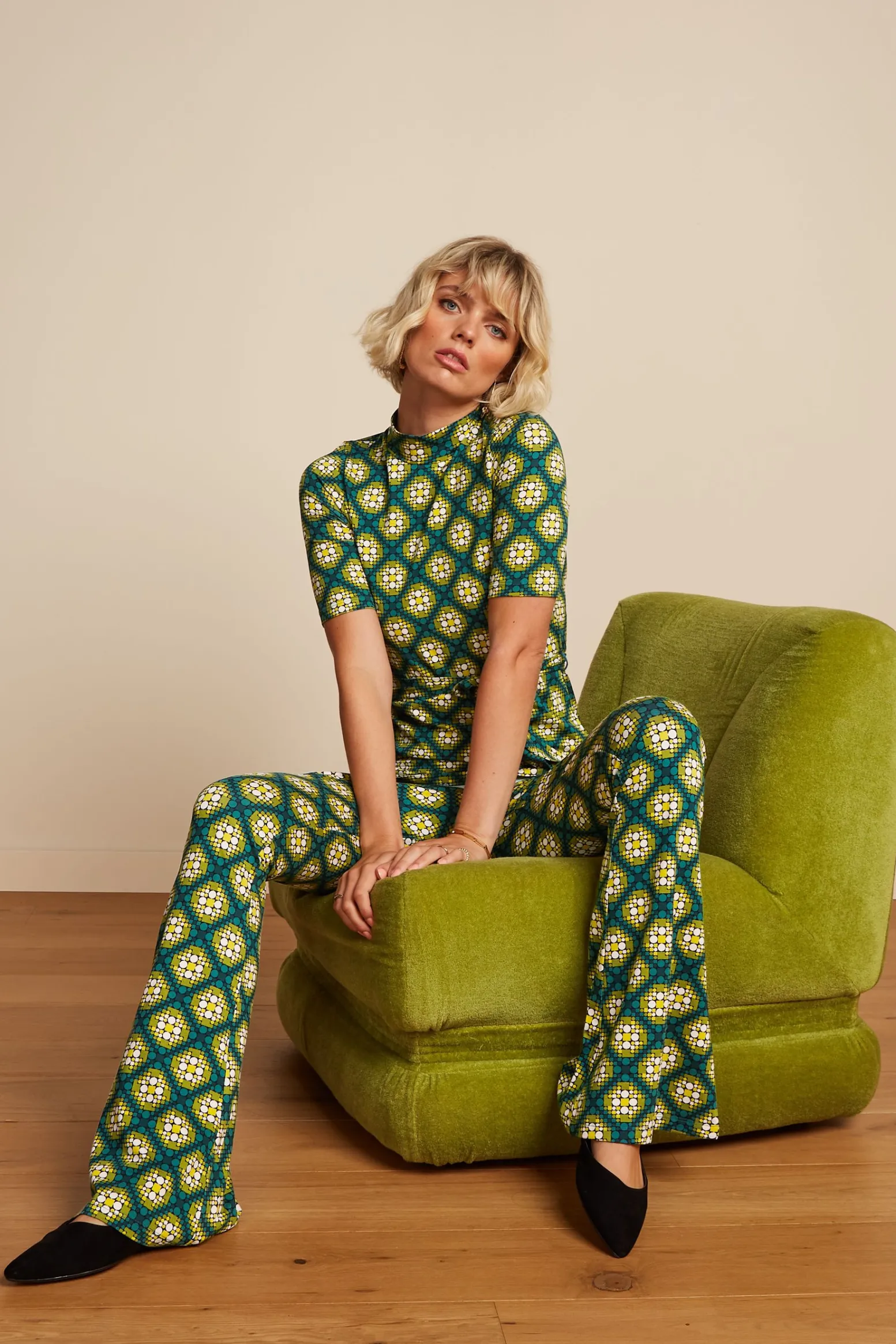 King Louie Broeken|Border Flared Pants Kirby Para Green