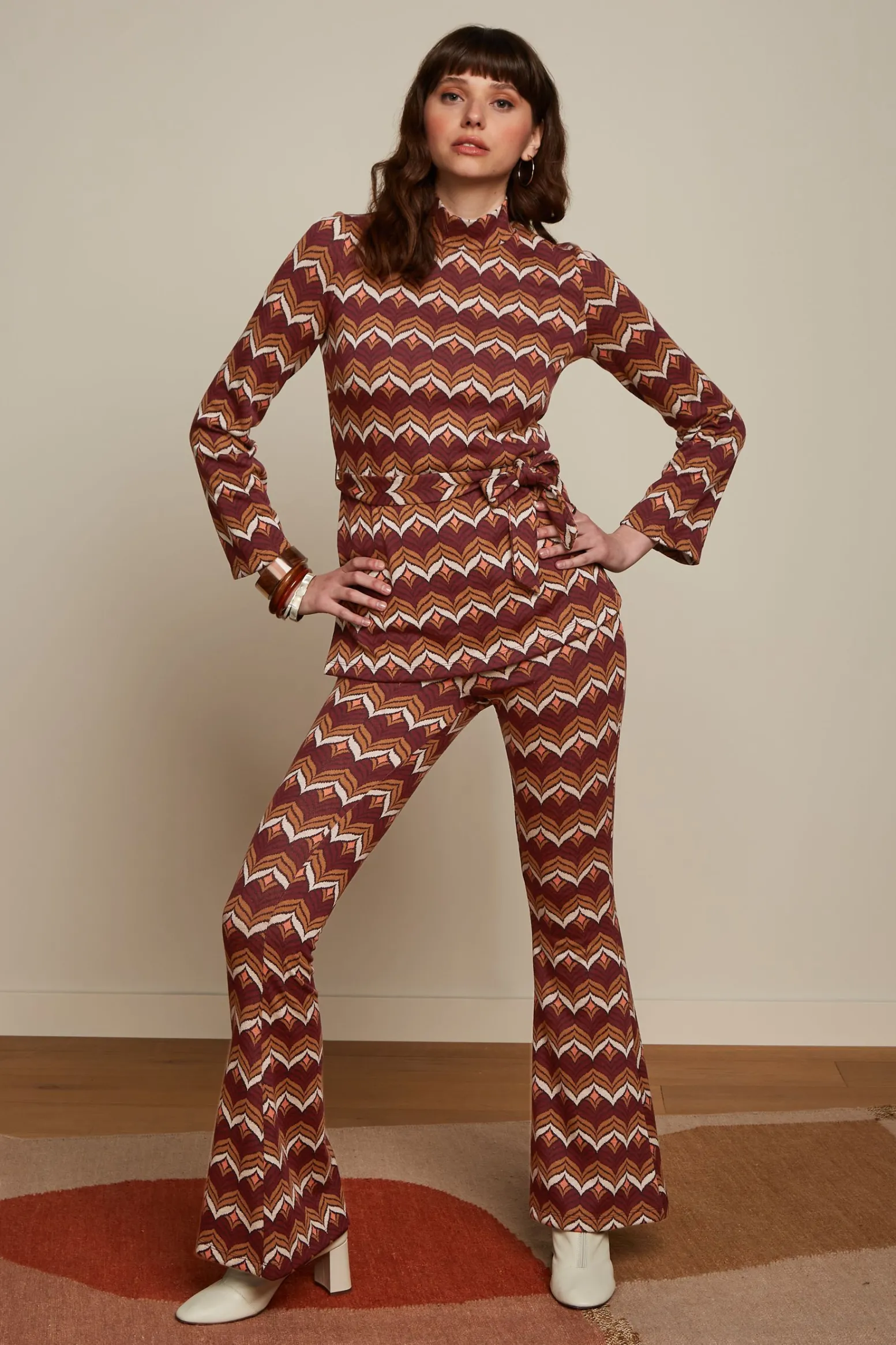 King Louie Broeken|Border Flared Pants Lounge Cabernet Red