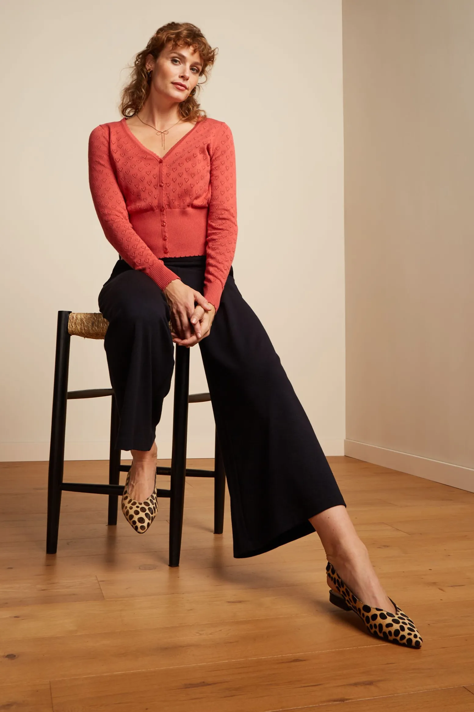 King Louie Broeken|Border Palazzo Cropped Pants Milano Crepe Black