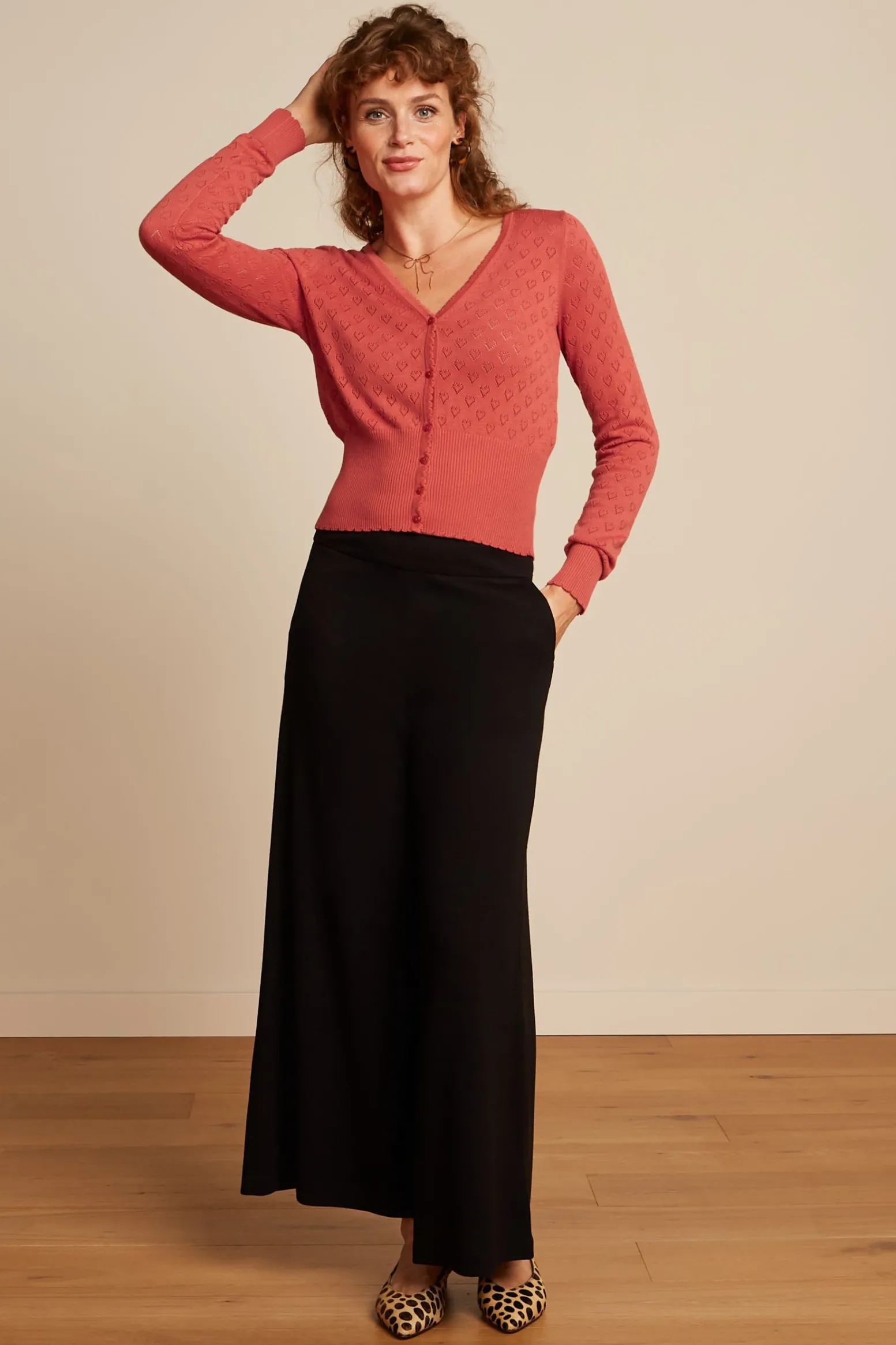 King Louie Broeken|Border Palazzo Cropped Pants Milano Crepe Black