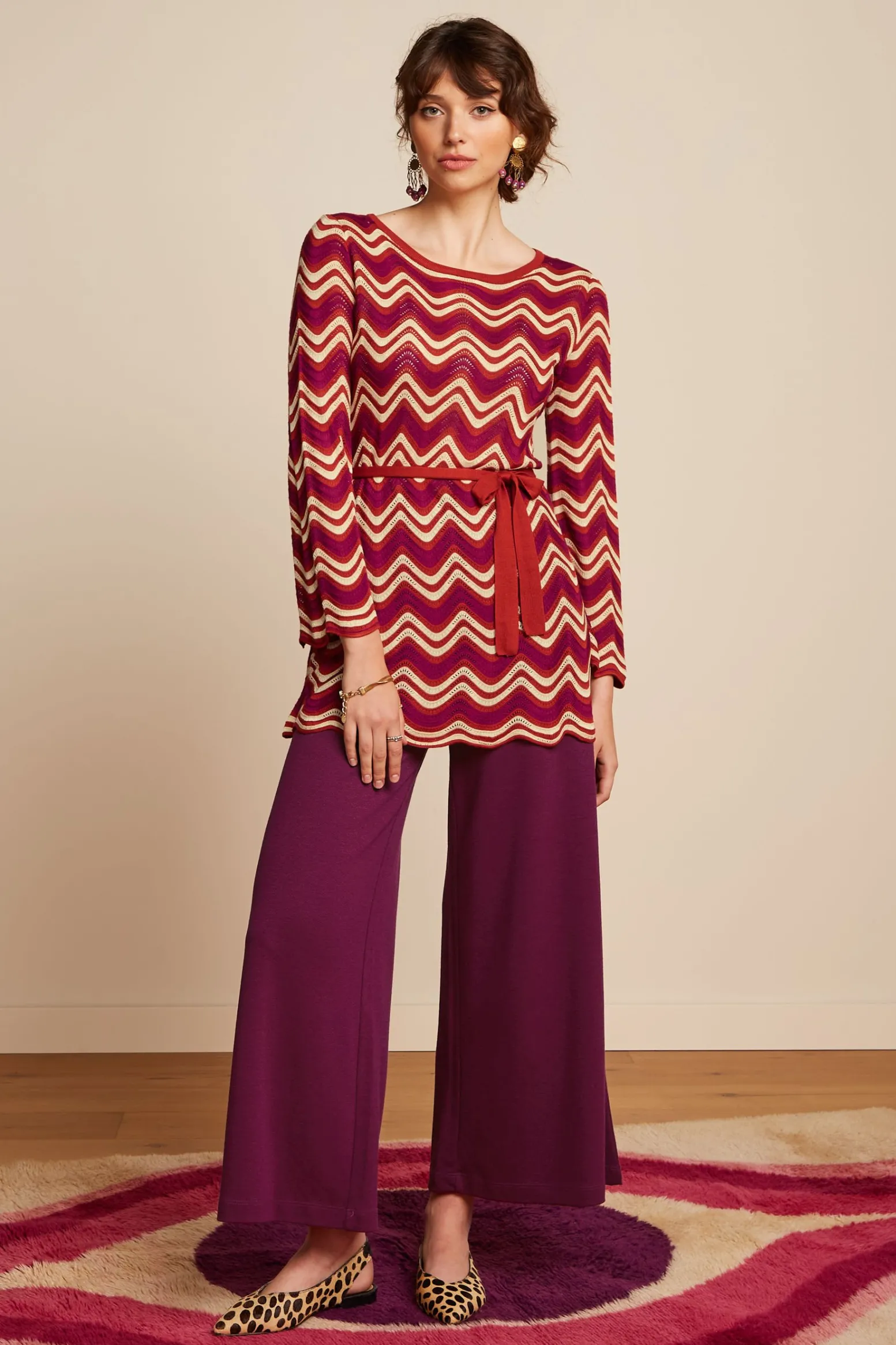 King Louie Broeken|Border Palazzo Cropped Pants Milano Crepe Caspia Purple