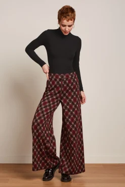 King Louie Broeken|Border Palazzo Pants Riley Jacquard Cabernet Red