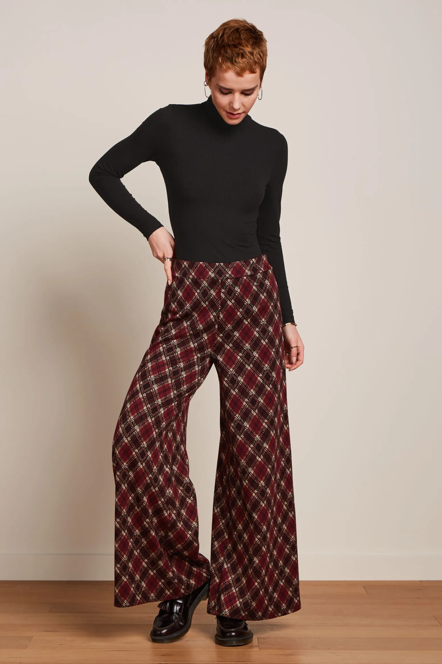 King Louie Broeken|Border Palazzo Pants Riley Jacquard Cabernet Red