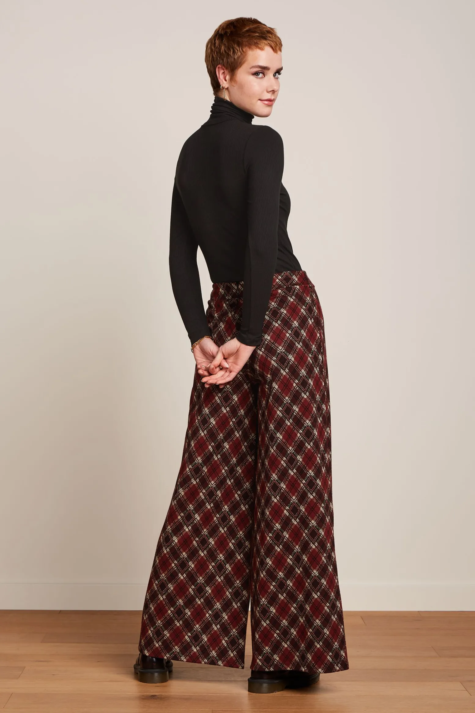 King Louie Broeken|Border Palazzo Pants Riley Jacquard Cabernet Red