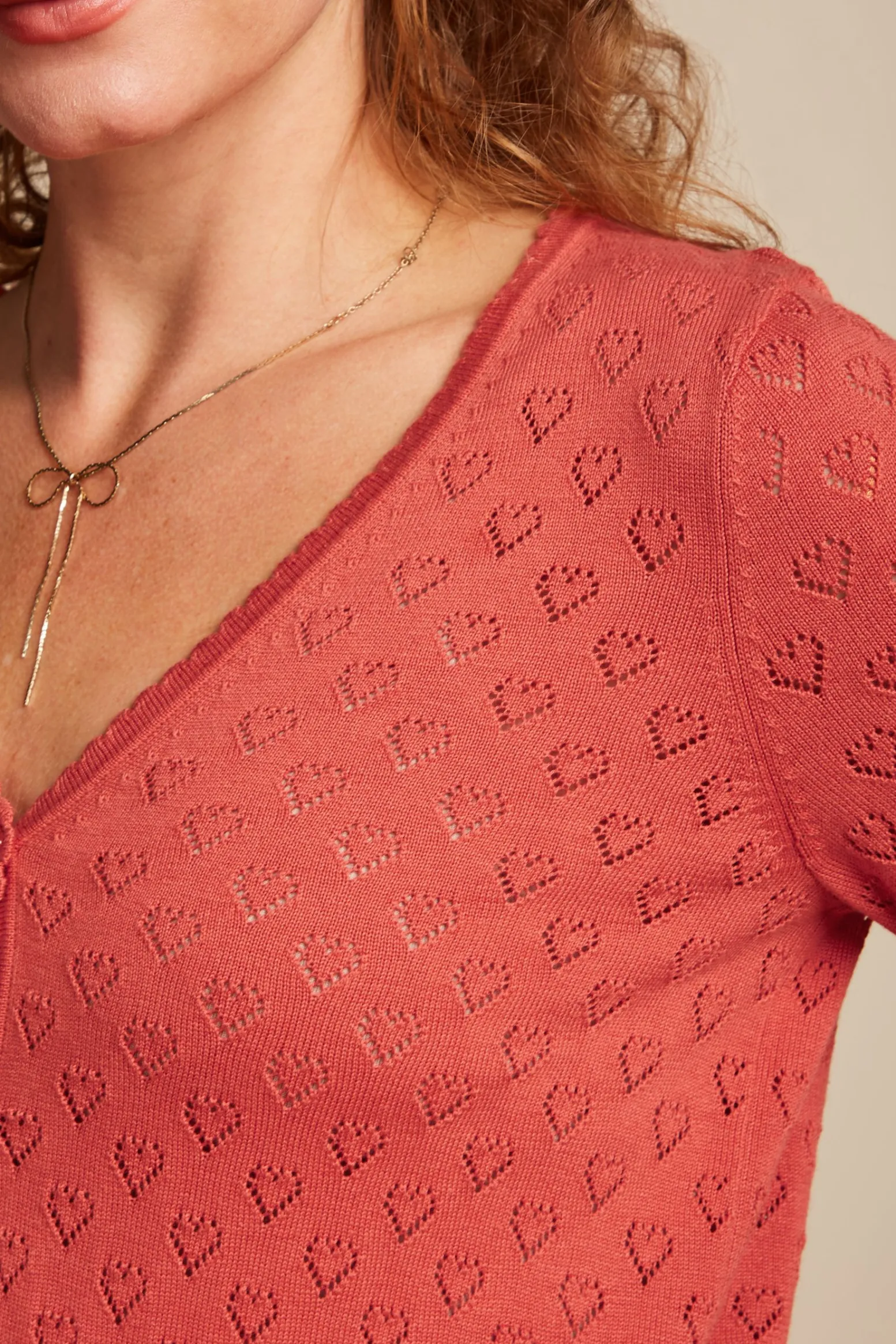 King Louie Vesten|Cardi V Heart Ajour Tweed Orange