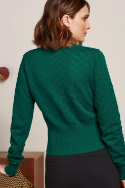 King Louie Vesten|Cardi V Heart Ajour BCI Peacock Green