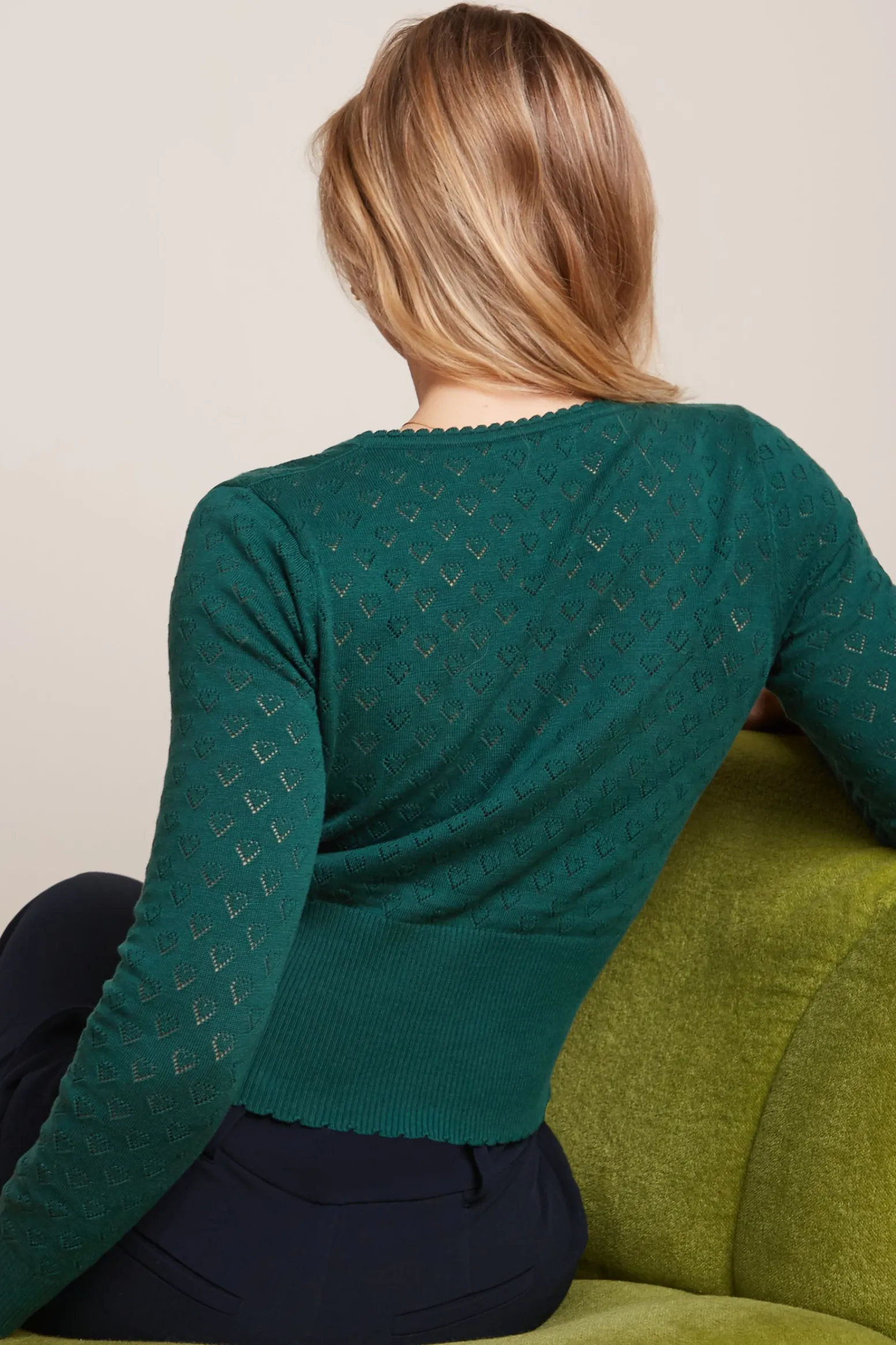 King Louie Vesten|Cardi V Heart Ajour BCI Dragonfly Green
