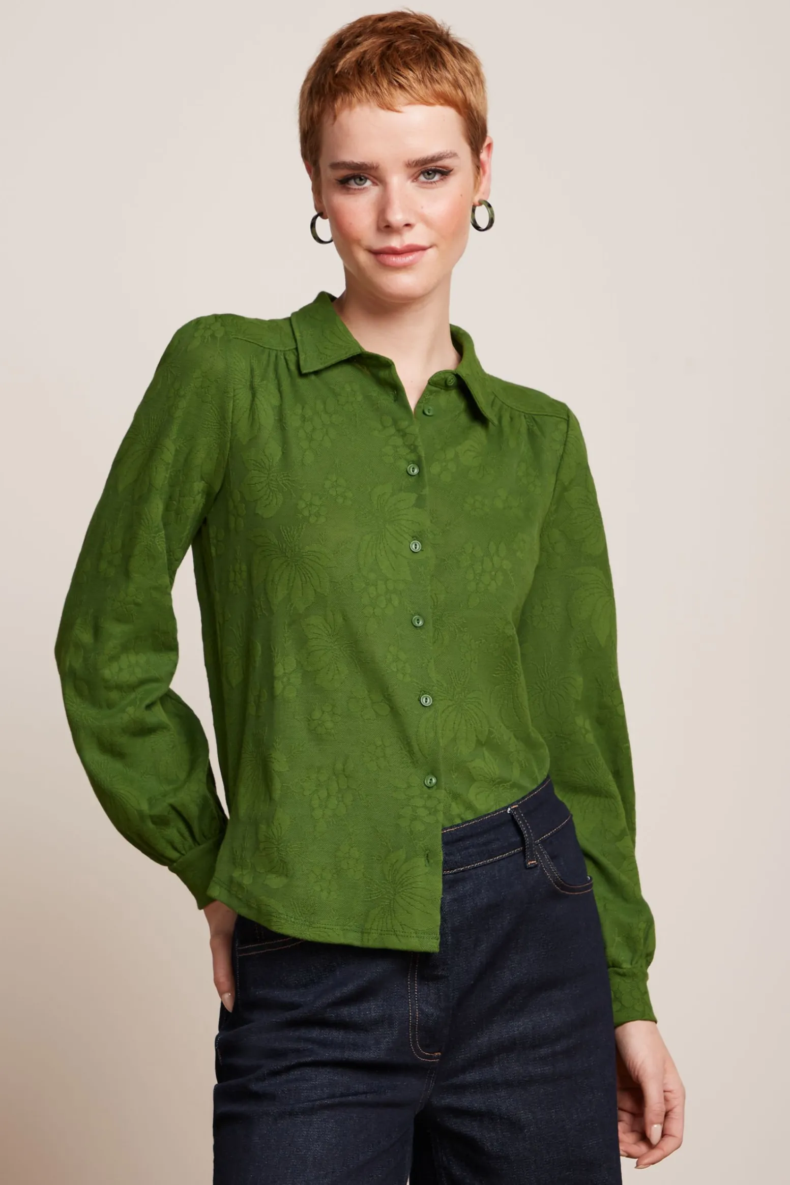 King Louie Blouses|Carina Blouse Buzz Jacquard Palm Green