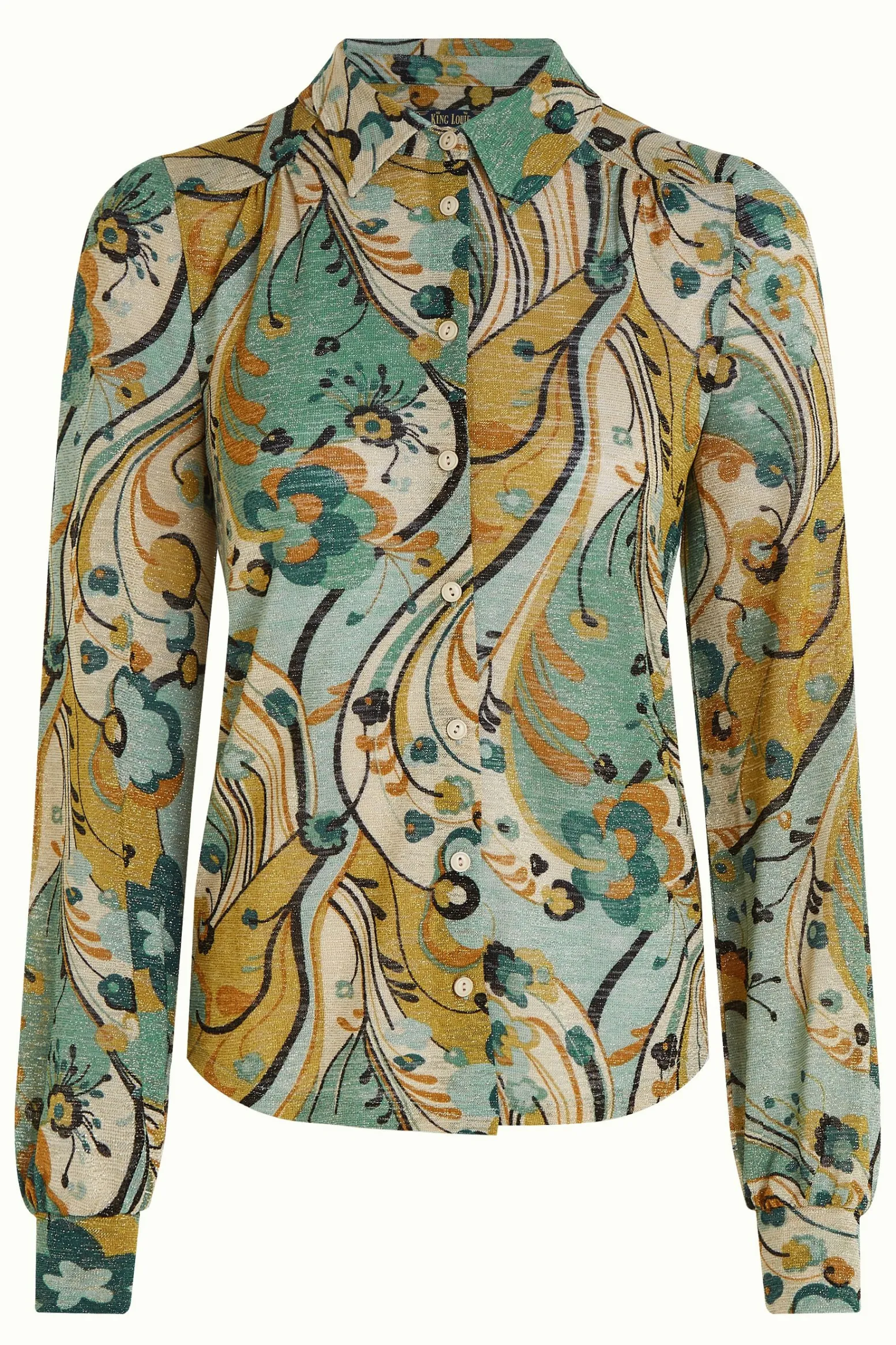 King Louie Blouses|Carina Blouse Frenzy Dusty Turquoise