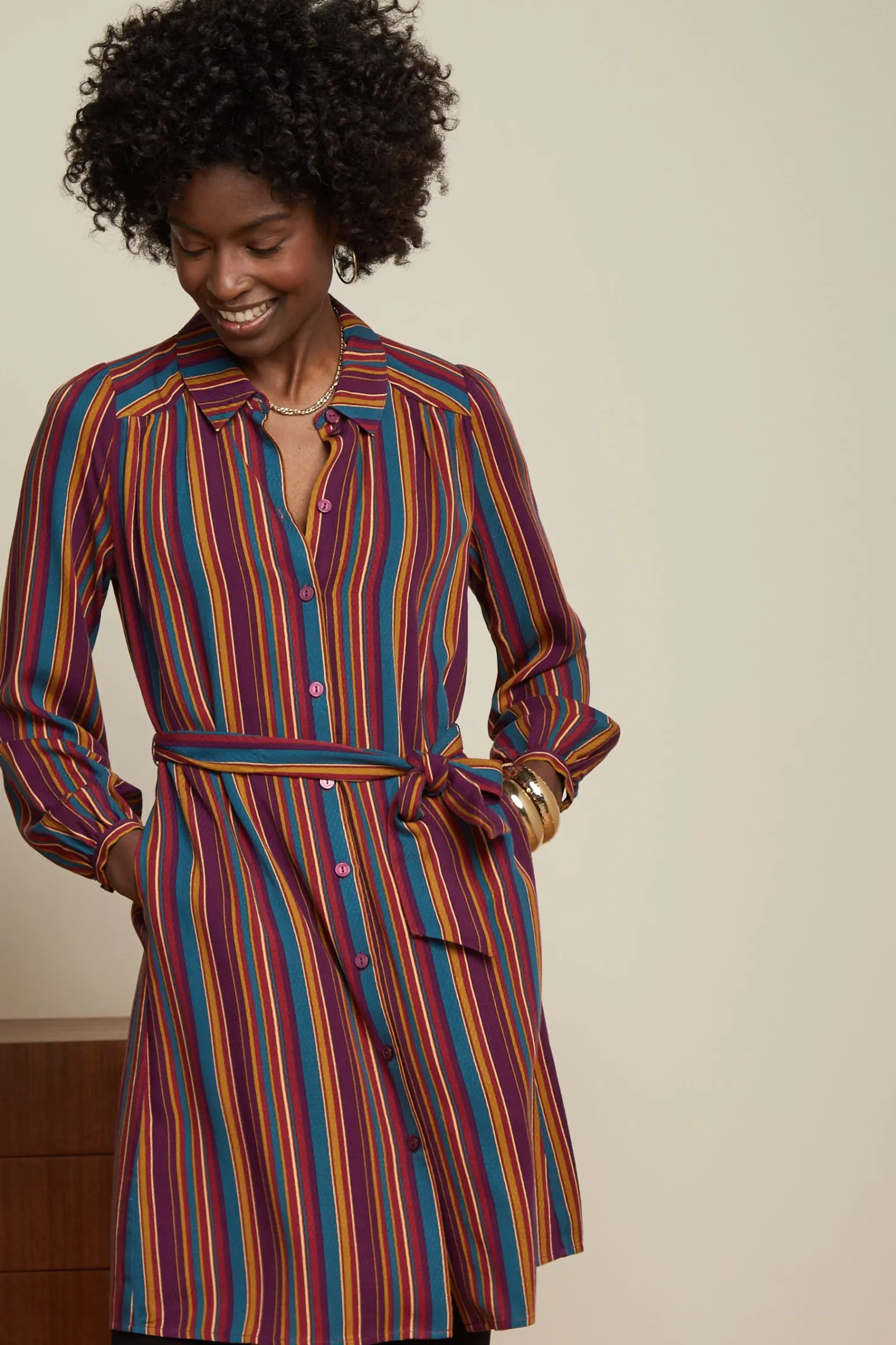 King Louie Jurken|Carina Tunic Dress Marion Stripe Imperial Purple