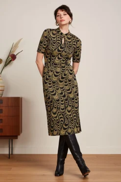 King Louie Jurken|Chinese Midi Dress Bobbin Jacquard Black
