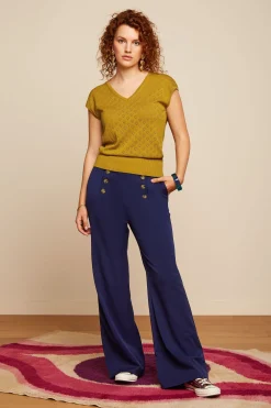 King Louie Tops & Shirts|Deep V Top Heart Ajour Curry Yellow
