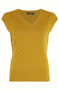 King Louie Tops & Shirts|Deep V Top Heart Ajour Curry Yellow