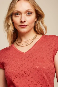 King Louie Tops & Shirts|Deep V Top Heart Ajour Tweed Orange