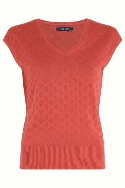 King Louie Tops & Shirts|Deep V Top Heart Ajour Tweed Orange