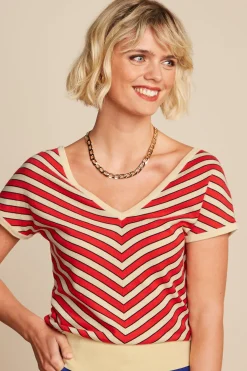 King Louie Tops & Shirts|Double V Top Port Stripe Fiery Red