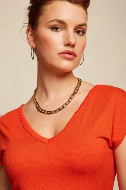 King Louie Tops & Shirts|Double V Top Uni Rib Sun Orange