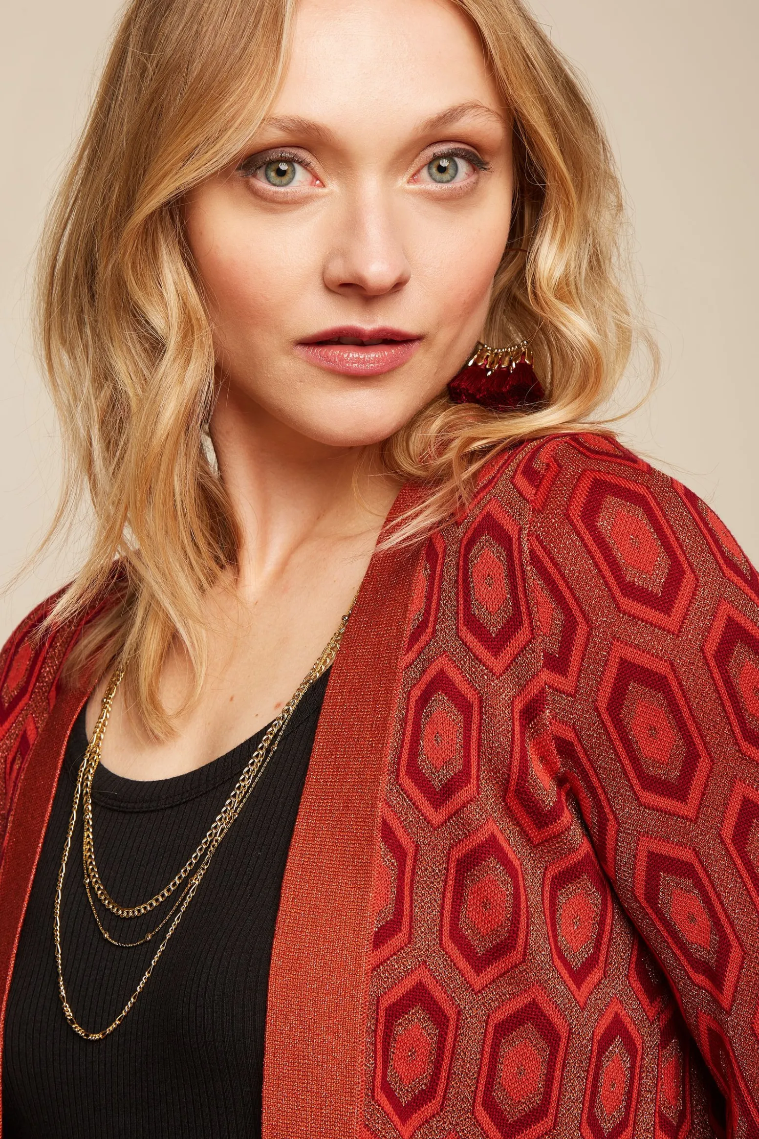 King Louie Vesten|Emily Cardi Crown Tweed Orange