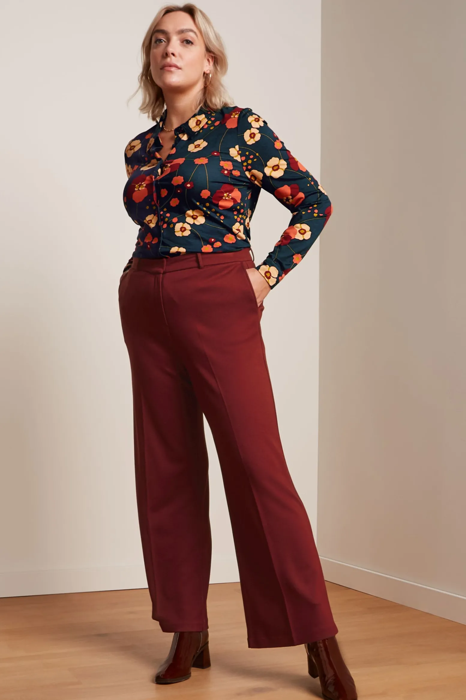 King Louie Broeken|Federica Pants Milano Uni Beet Red
