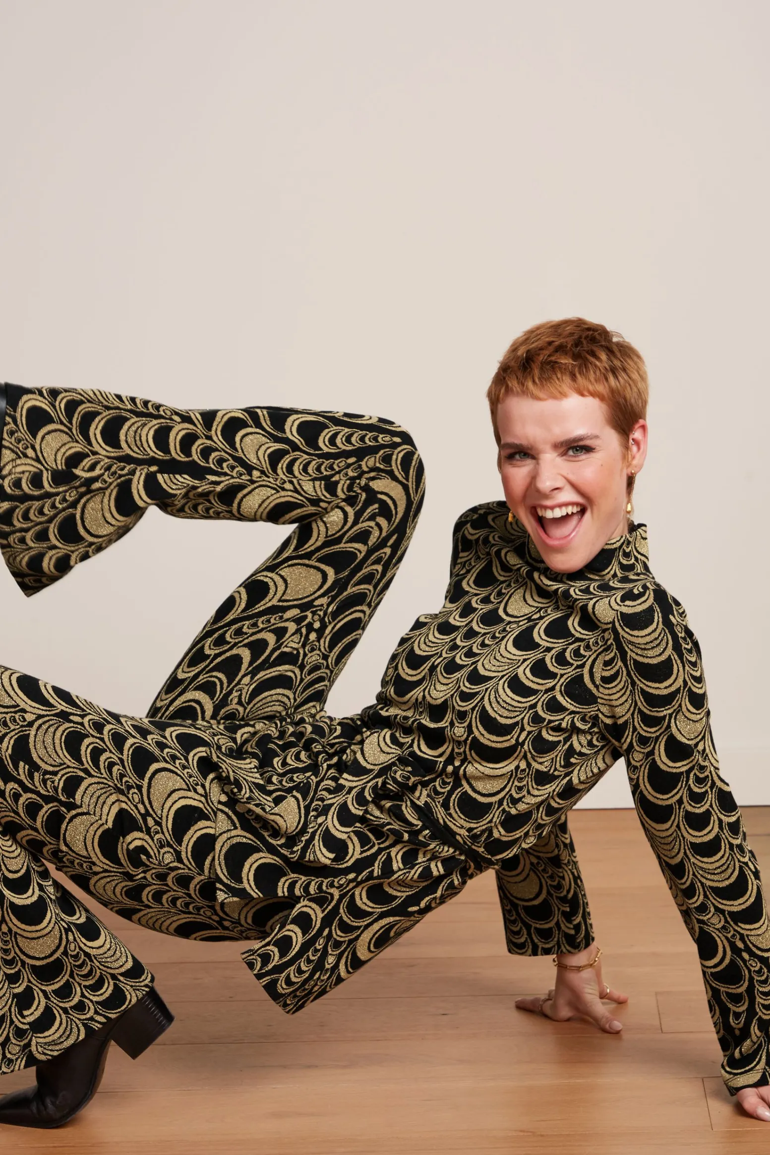 King Louie Broeken|Flared Pants Bobbin Jacquard Black