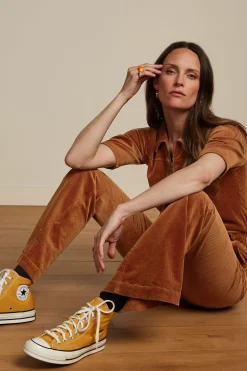 King Louie Jumpsuits|Garbo Flare Jumpsuit Corduroy Bombay Brown