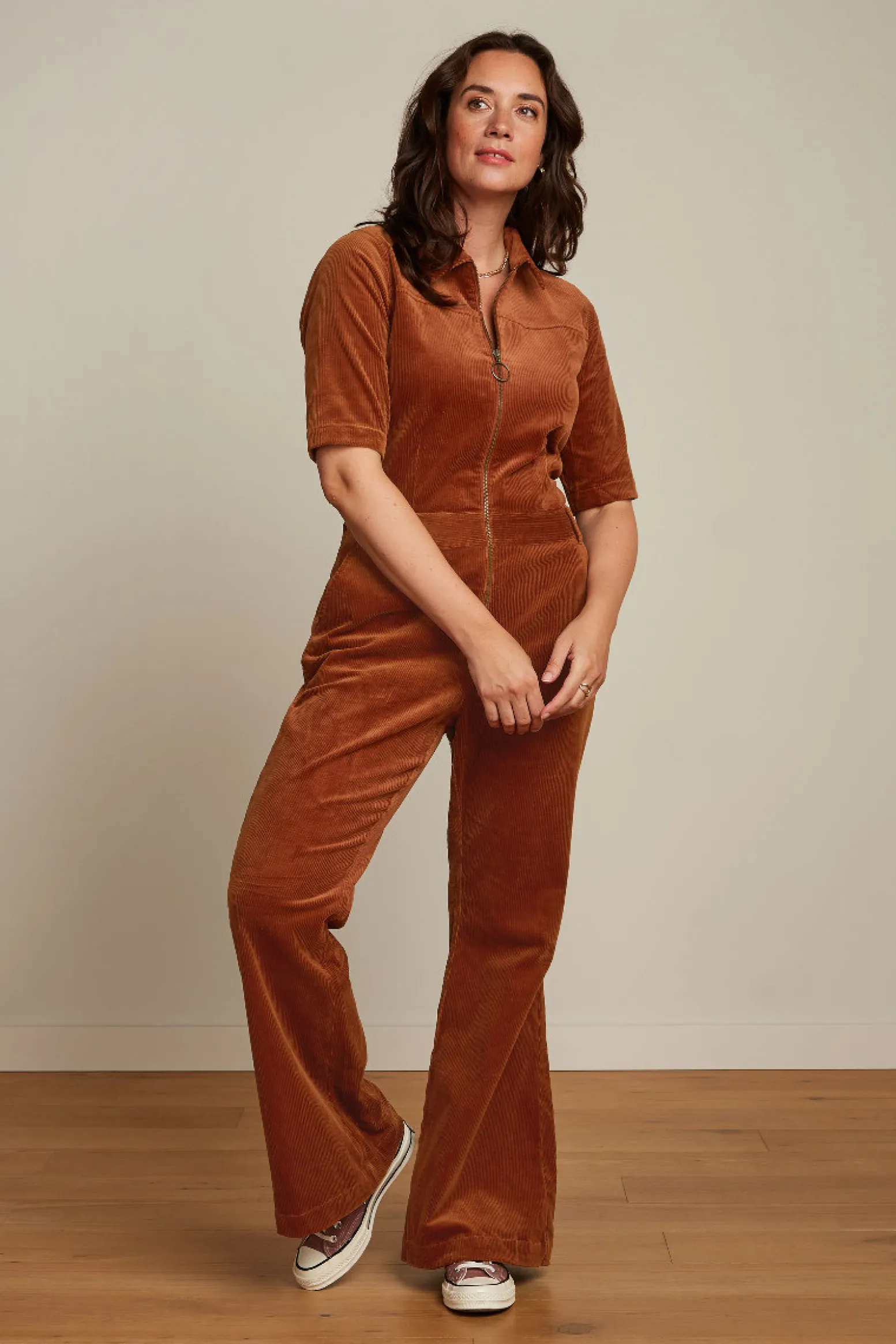 King Louie Jumpsuits|Garbo Flare Jumpsuit Corduroy Bombay Brown
