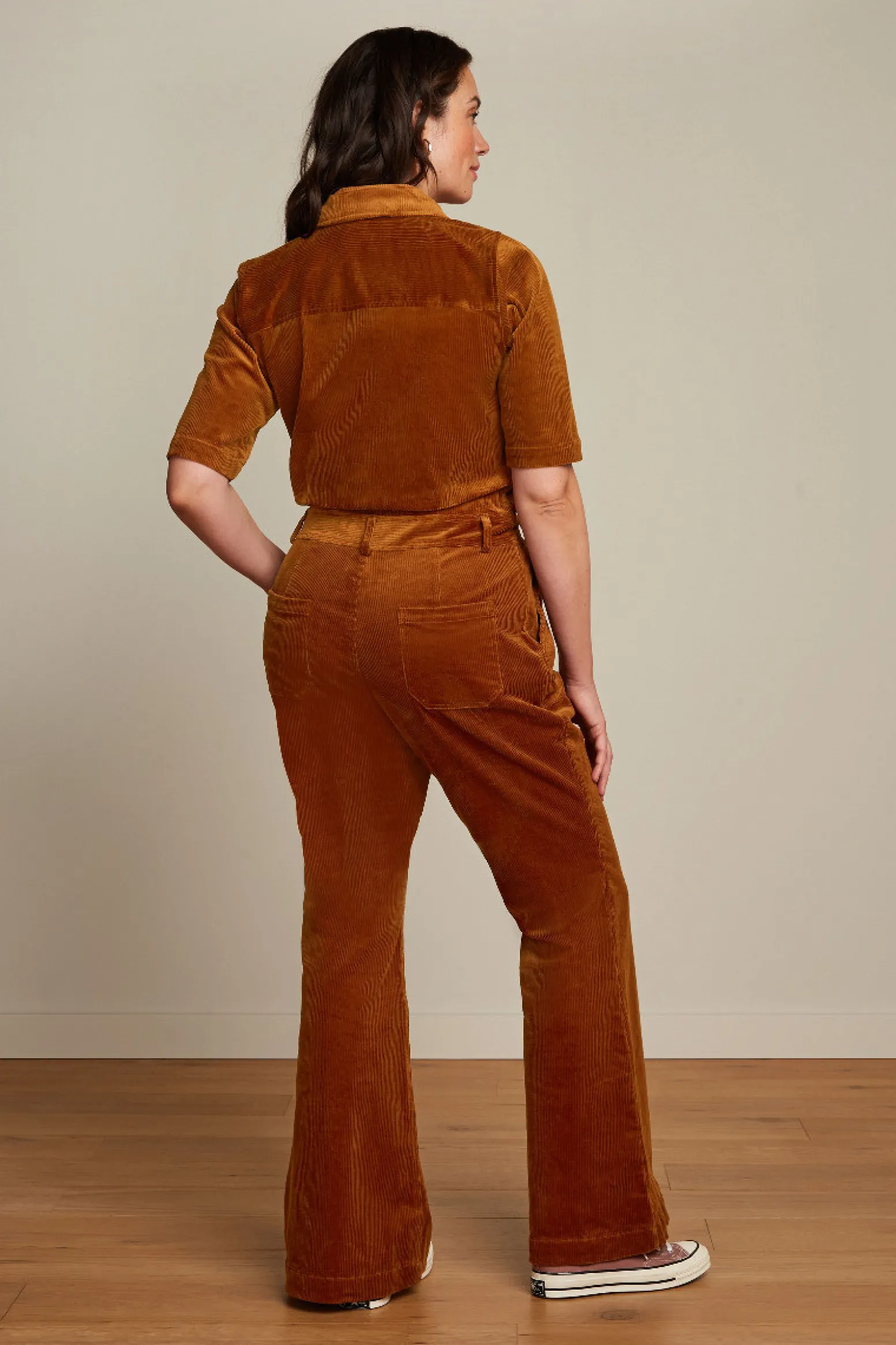 King Louie Jumpsuits|Garbo Flare Jumpsuit Corduroy Bombay Brown