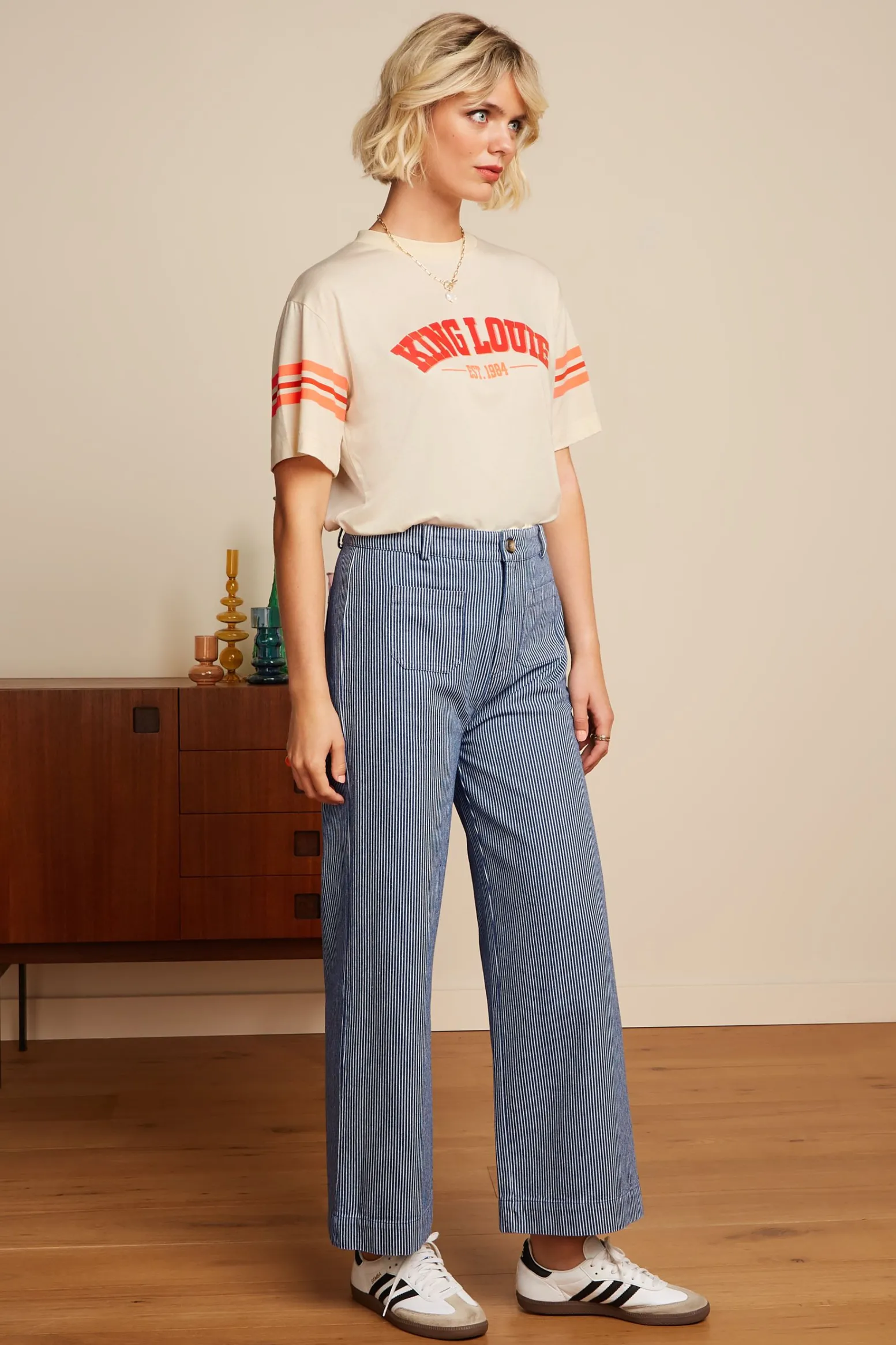 King Louie Broeken|High Waist Pocket Pants Osei Stripe Denim Blue