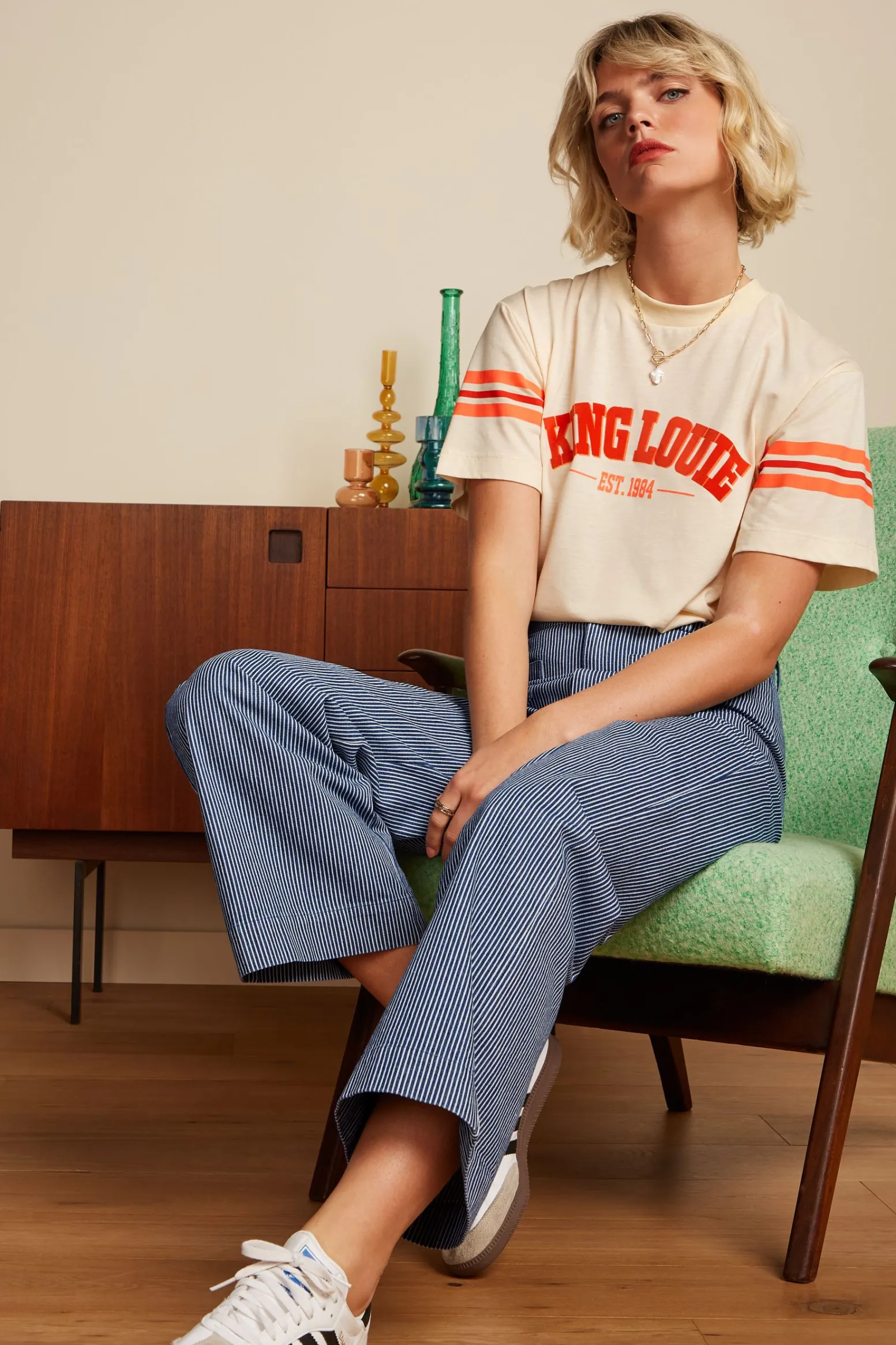 King Louie Broeken|High Waist Pocket Pants Osei Stripe Denim Blue