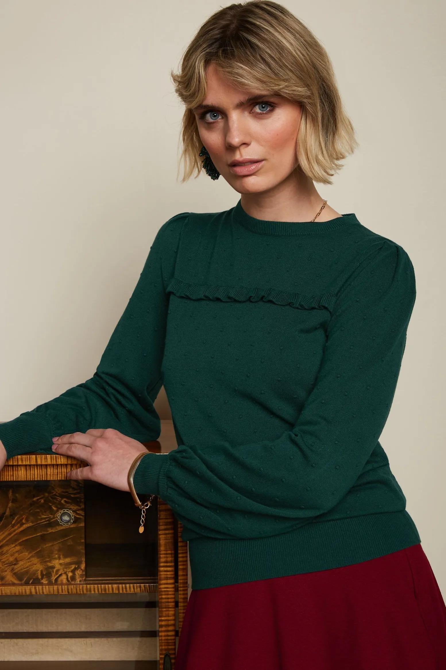 King Louie Tops & Shirts|Jada Ruffle Top Droplet Pine Green