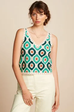 King Louie Tops & Shirts|Janis Top Fray Crochet Dragonfly Green