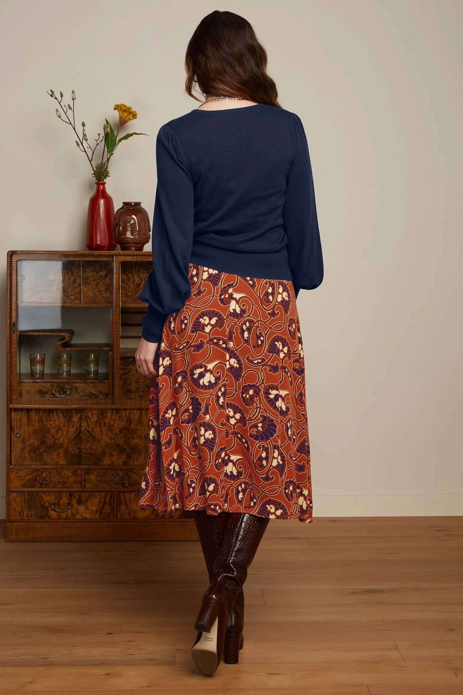 King Louie Rokken|Juno Midi Skirt Cecilia Spicy Brown