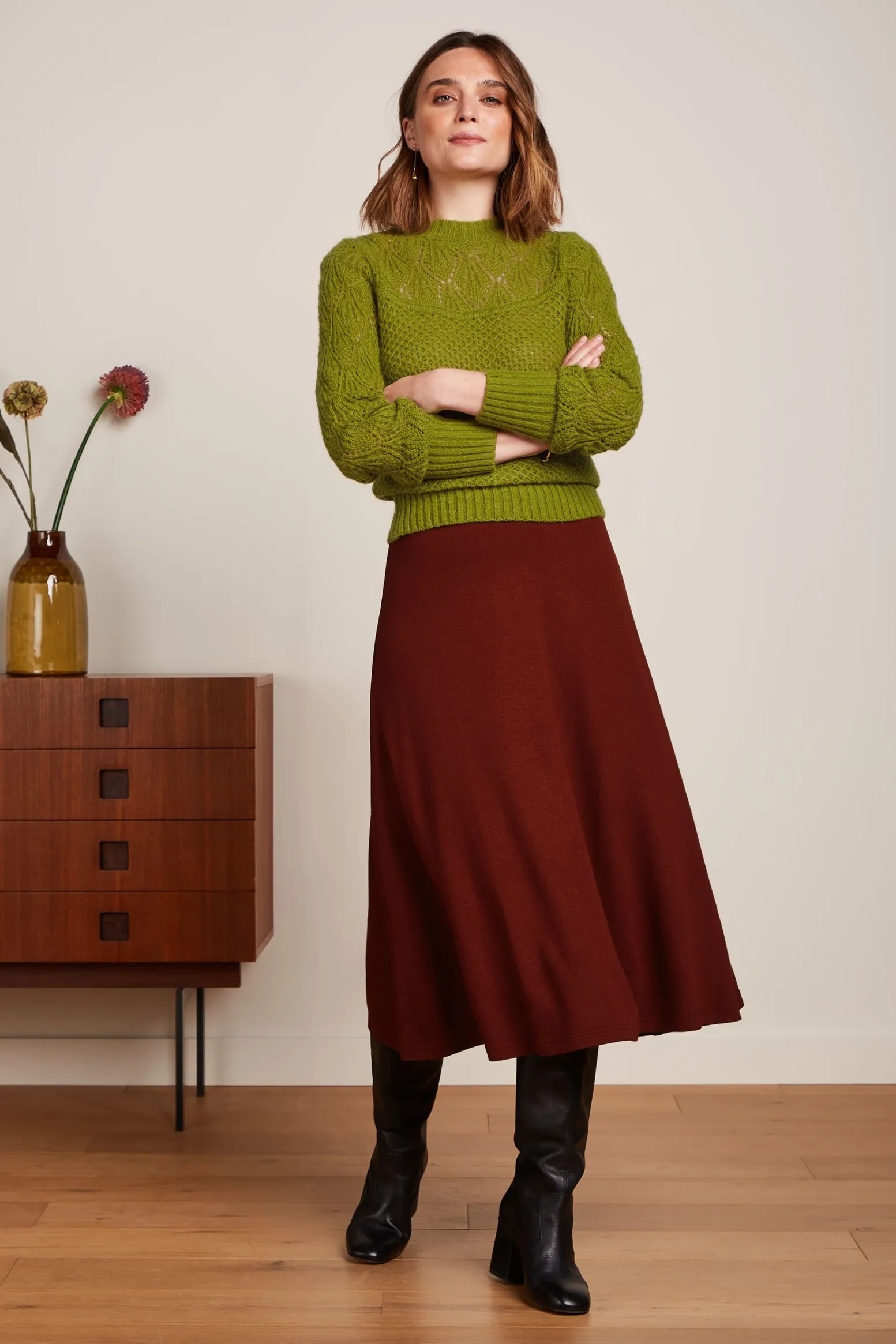 King Louie Rokken|Juno Midi Skirt Milano Crepe Sandelwood Brown