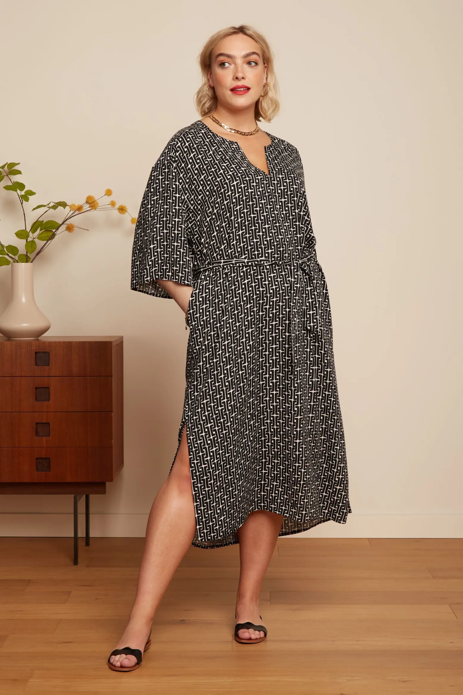 King Louie Jurken|Kiki Kaftan Frankie Black