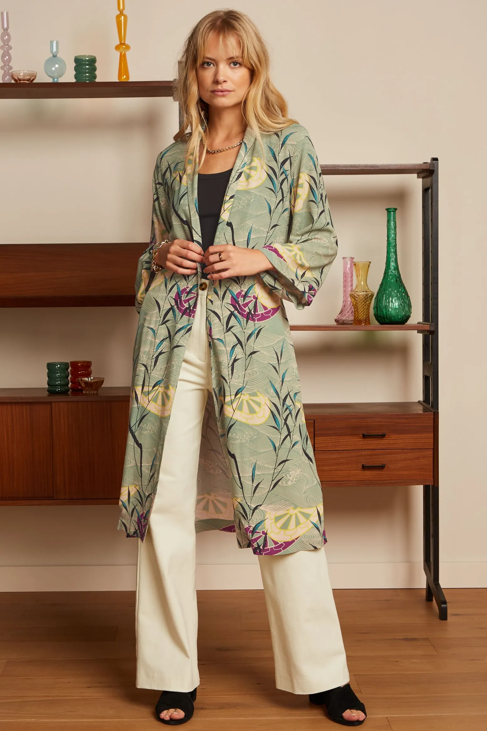 King Louie Jassen & Blazers|Kimono Long Blush Dusty Turquoise