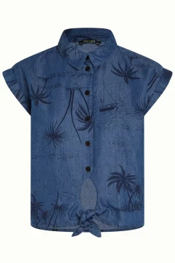 King Louie Blouses|Knot Blouse Daytrip Denim Blue