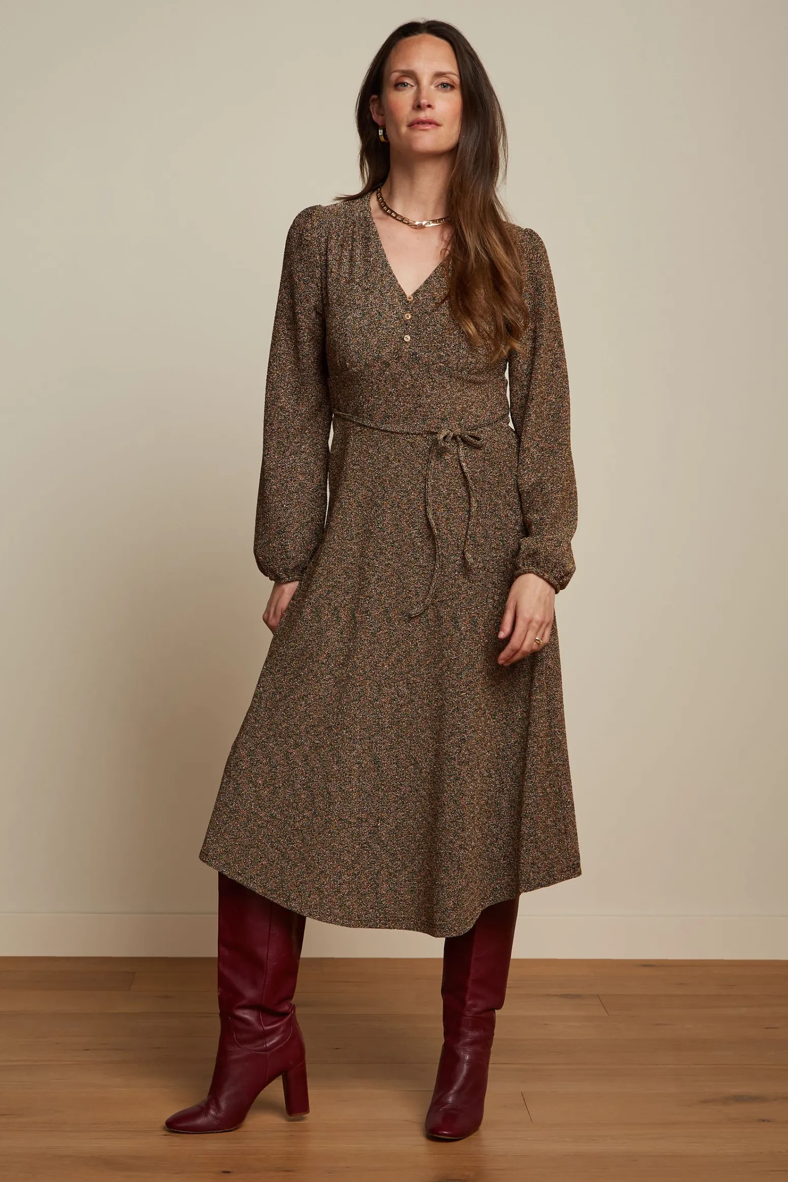 King Louie Jurken|Lelia Dress Carousel Lurex Gold