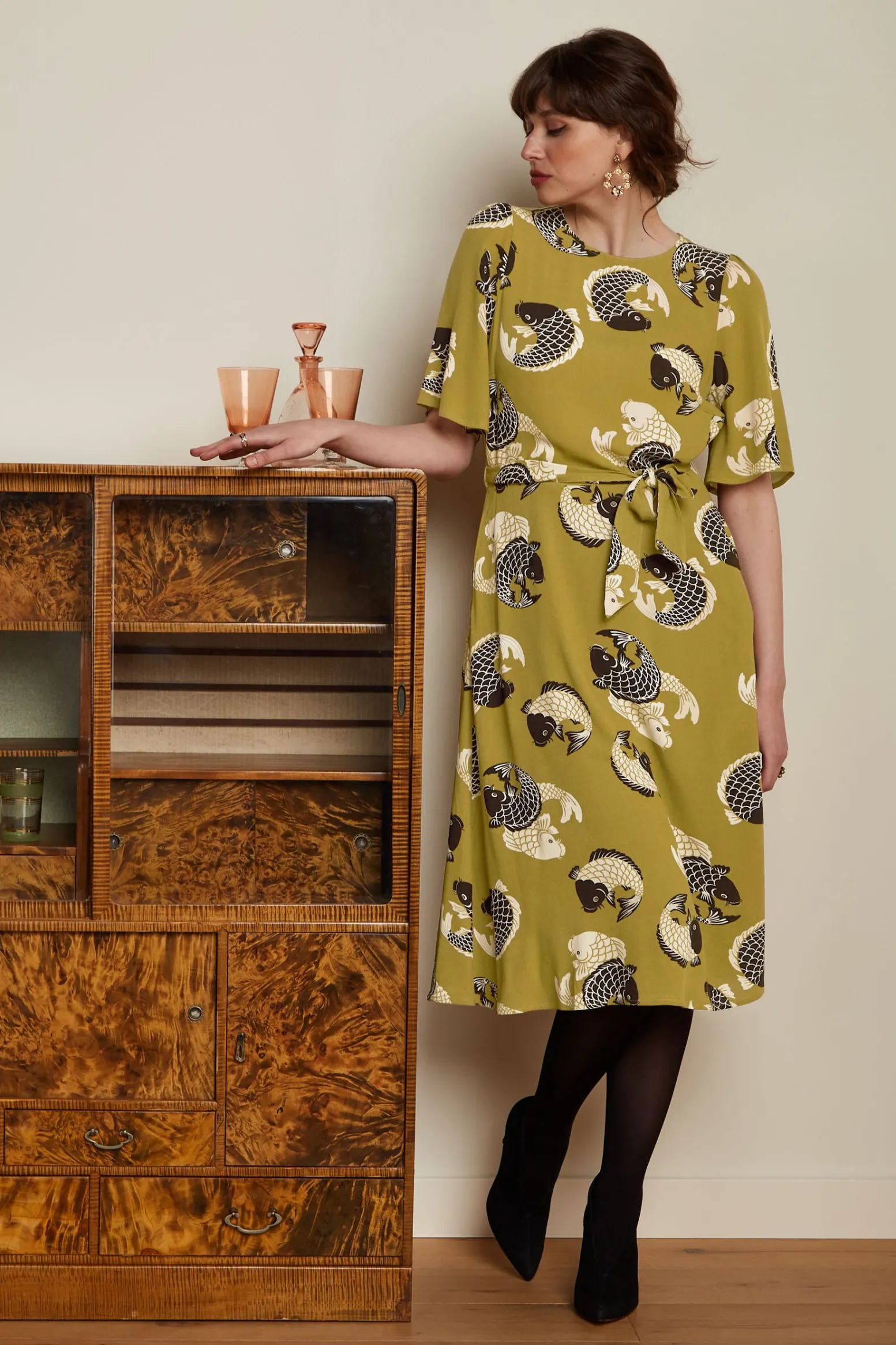 King Louie Jurken|Lizzy Dress Koi Chartreuse Yellow