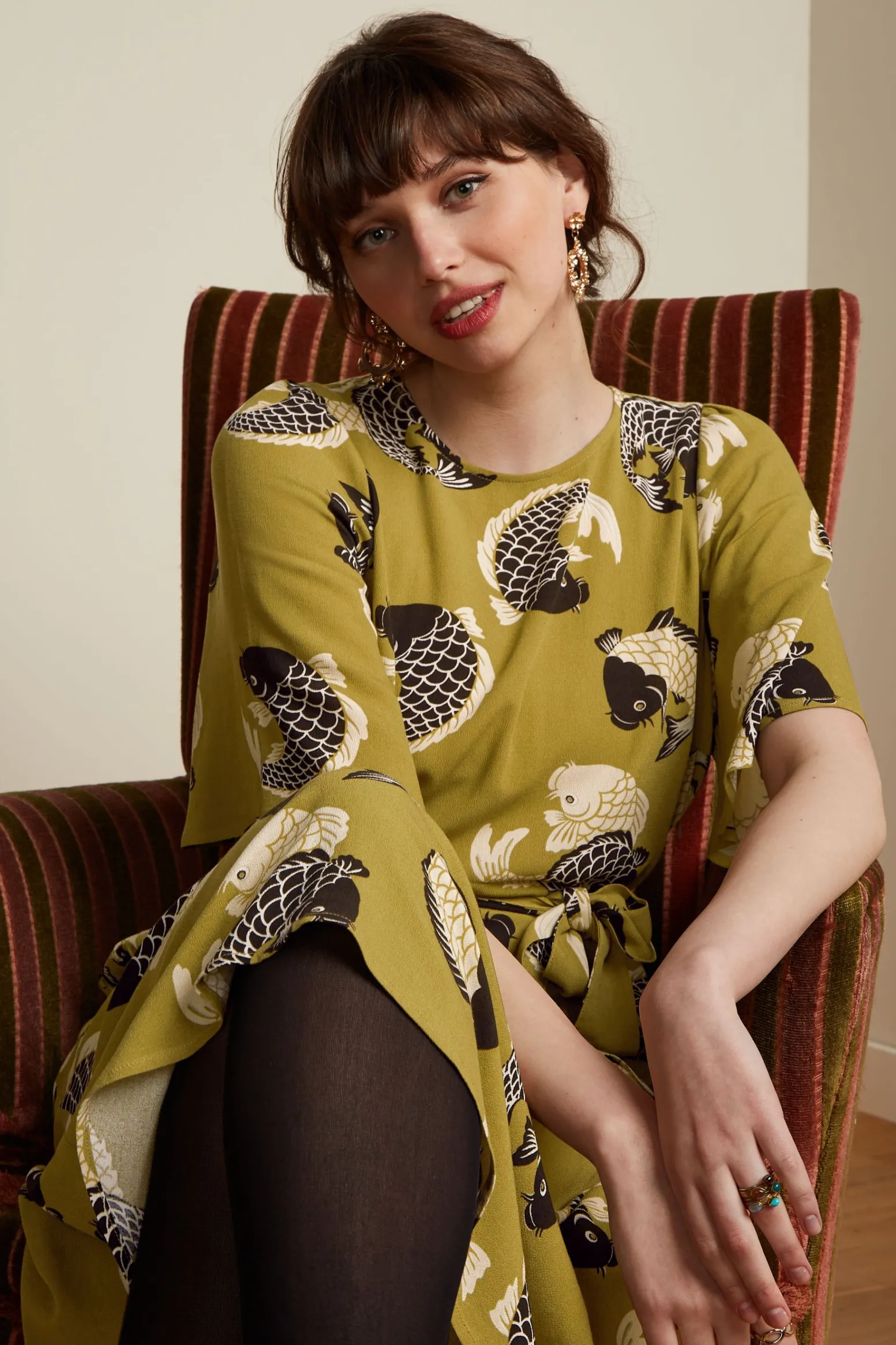 King Louie Jurken|Lizzy Dress Koi Chartreuse Yellow