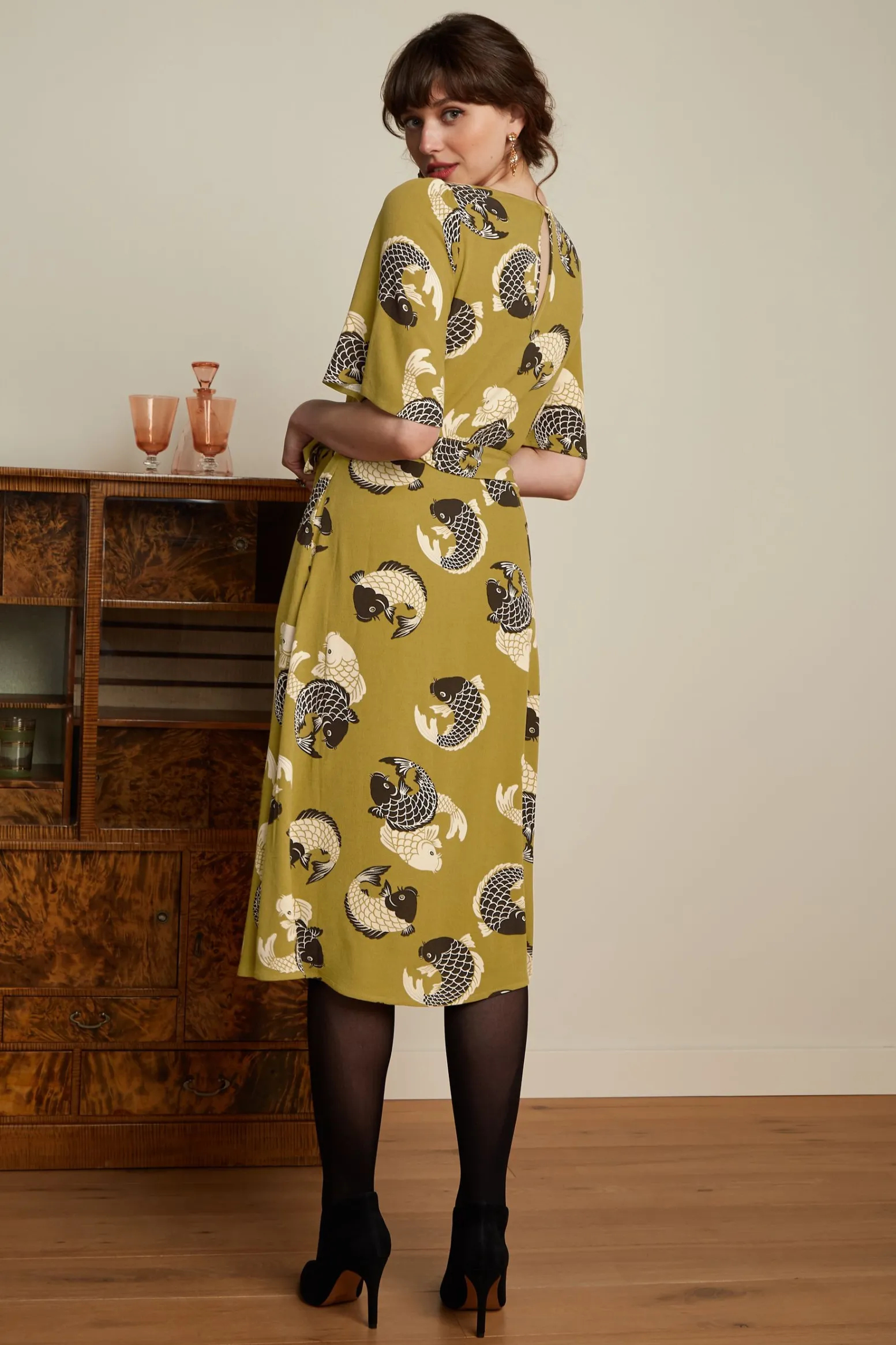 King Louie Jurken|Lizzy Dress Koi Chartreuse Yellow