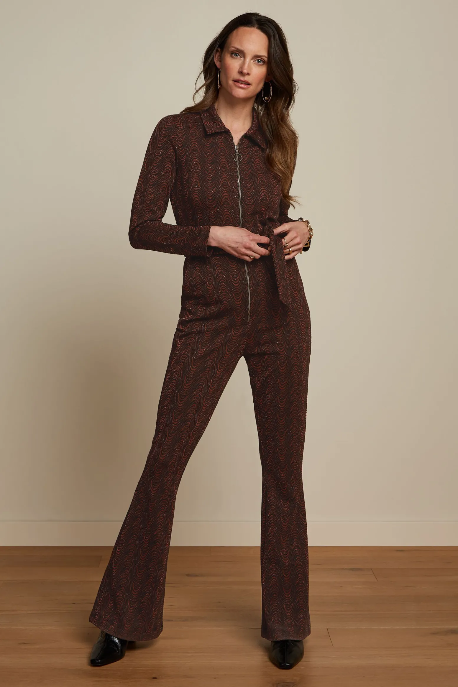 King Louie Jumpsuits|Macy Flared Jumpsuit Tempest Cognac Orange