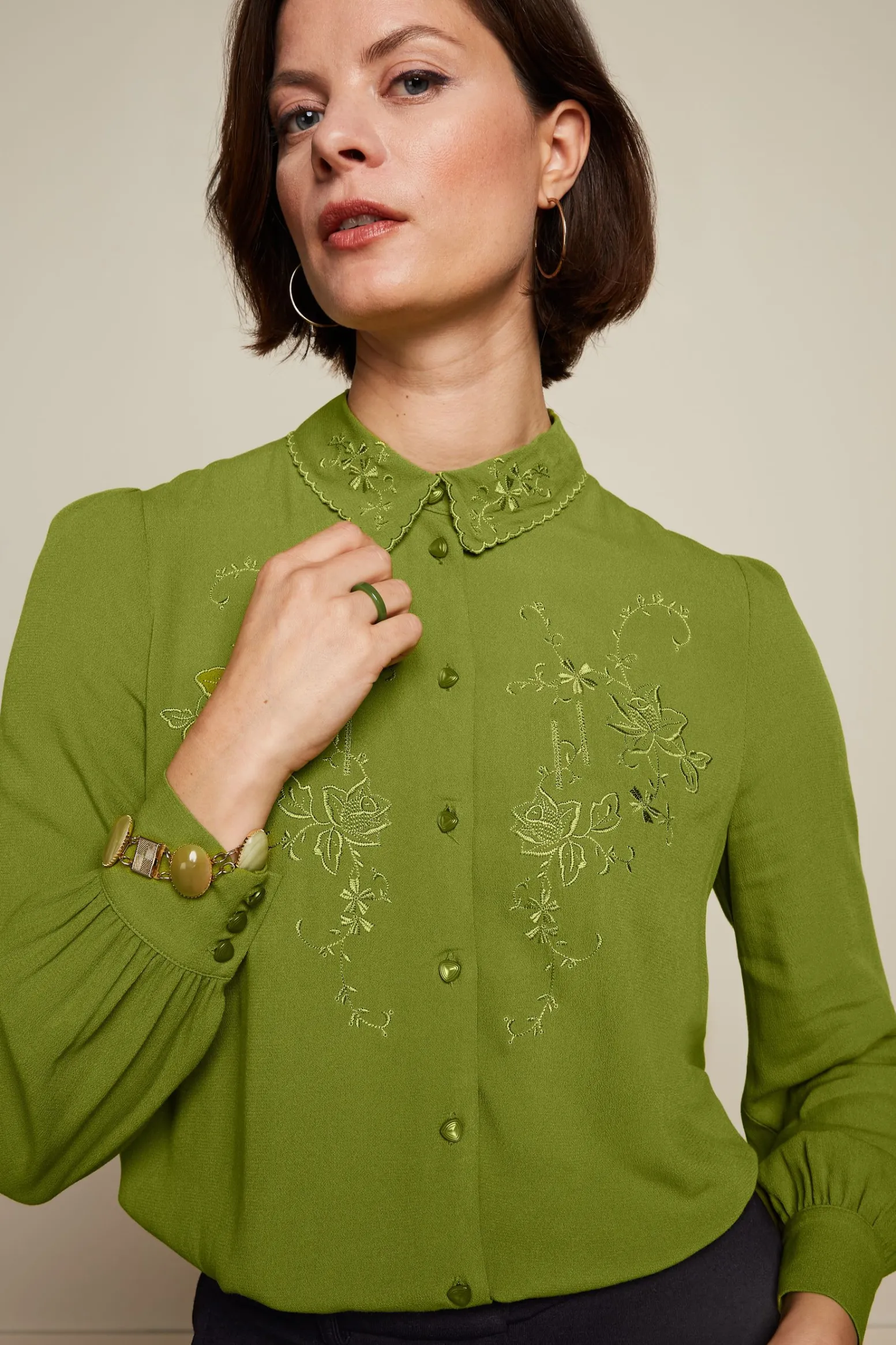 King Louie Blouses|Maisie Blouse Lyonne Embroidery Woodbine Green