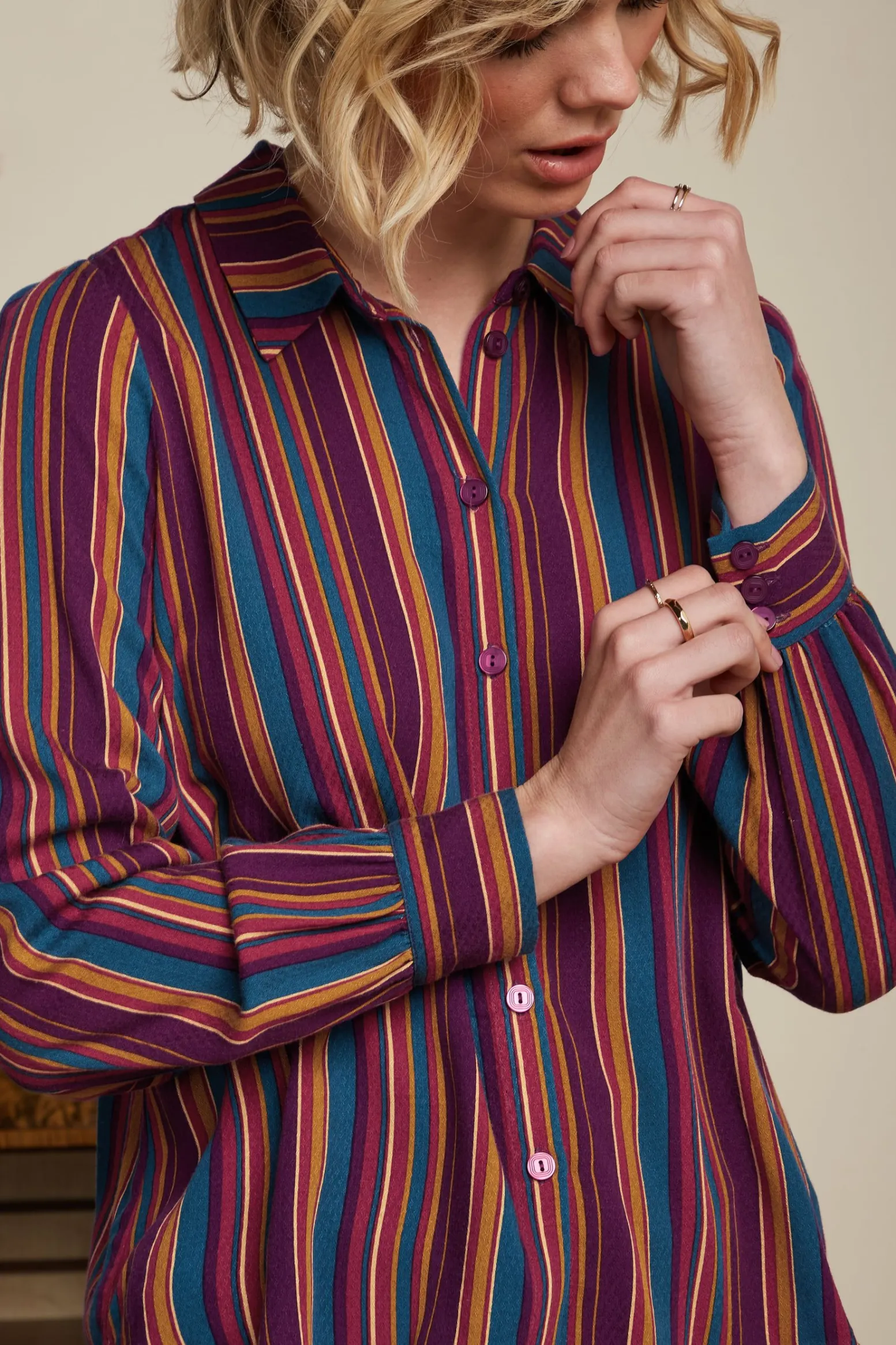 King Louie Blouses|Maisie Blouse Marion Stripe Imperial Purple