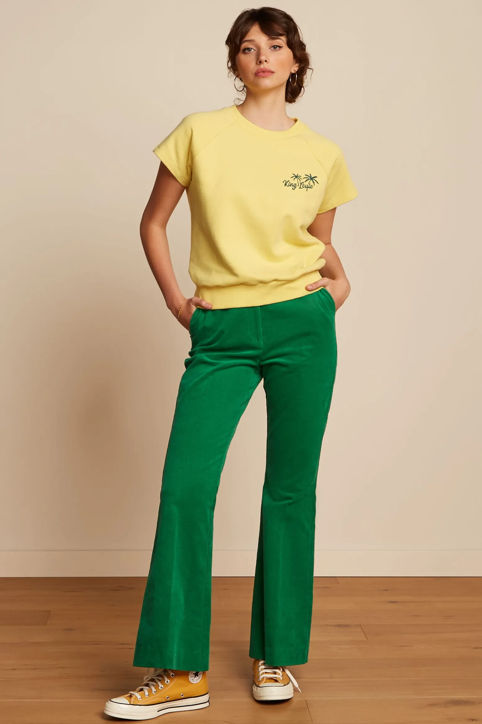 King Louie Broeken|Marcie Flared Pants Babyrib Meadow Green